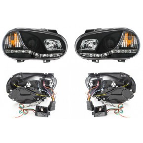Тюнинг - комплект линзованных фар с led (светодиоды) черные Volkswagen Golf 4