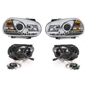 Тюнинг - комплект линзованных фар с led (светодиоды) хром Volkswagen Golf 4