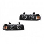 Тюнинг - комплект фар ангельские глазки + указатели поворота черные BMW E36