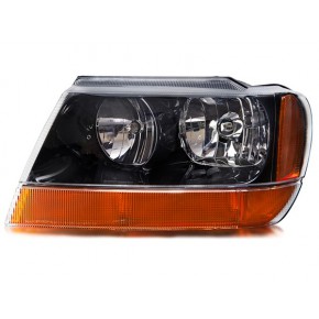 Фара левая механическая с желтым поворотником черная Jeep Grand Cherokee - 2 поколение WJ WG