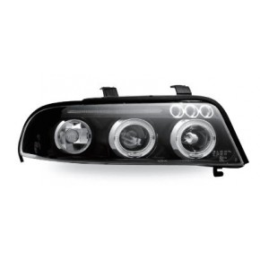 Тюнинг - комплект линзованных фар ангельские глазки внутри черные Audi A4 B5