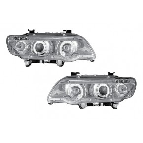 Тюнинг - комплект фар (л+п) с led габаритом прозрачно-серебристые (h1+h1) BMW E53 X5