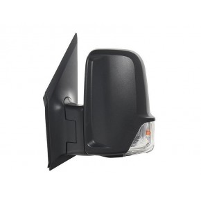 Зеркало левое механическое чёрная крышка с указателем поворота (выпуклое) хром Mercedes Sprinter