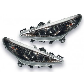 Тюнинг - комплект линзованных фар с дхо Peugeot 207