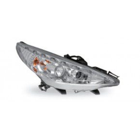 Тюнинг - комплект линзованных фар с led (светодиоды) без противотуманки с регулирующим мотором внутри хром Peugeot 207