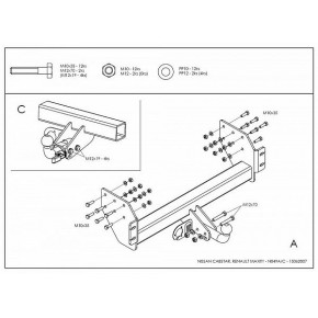 Фаркоп оцинкованный Nissan Cabstar платформа 2006-, Renault Maxity платформа 2006- твердое крепление (без электрики)