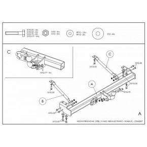 Фаркоп оцинкованный Nissan Primastar 2002-2014, Opel Vivaro 2002-2014, Renault Trafic 2002-2014 твердое крепление (без электрики)