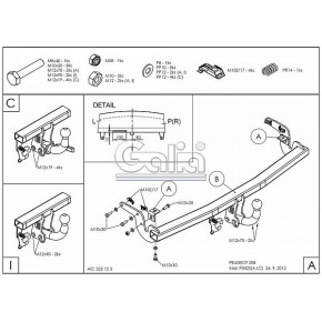 Фаркоп оцинкованный Peugeot 208 хетчбек 2012- твердое крепление (без электрики)