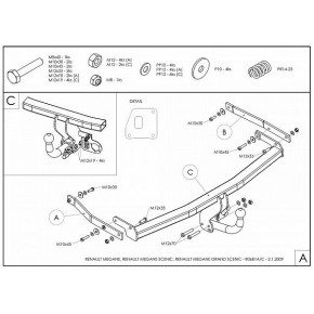 Фаркоп оцинкованный Renault Grand Scenic II, Scenic II, Megane II хетчбек 2004-2009 твердое крепление (без электрики)