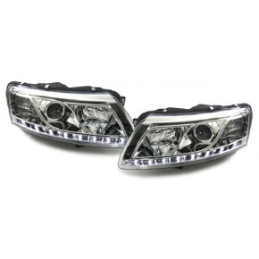 Тюнинг - комплект линзованных фар с ксеноном с дхо (с drl (дневн. ходов огни) ) Audi A6 C6