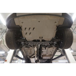 Защита днища Hyundai Santa Fe (Хёндай Санта Фе) V-все (2012-2015-) 4 части, на а/м без бок. Подножек (Алюминий 4 мм)
