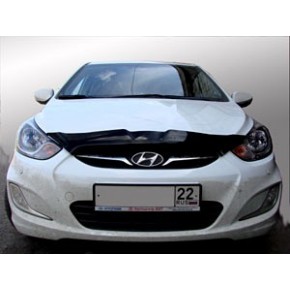 Дефлектор капота Hyundai Solaris (Хёндай Соларис) (2010-2014) (темный) (короткий)