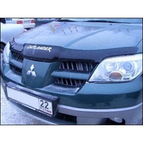 Дефлектор капота Mitsubishi Outlander (Митсубиши Аутлендер) (2001-2005) с надписью (темный)