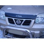 Дефлектор капота Nissan X-Trail (Ниссан Икстрейл) (2001-2006)(с надписью) (темный)