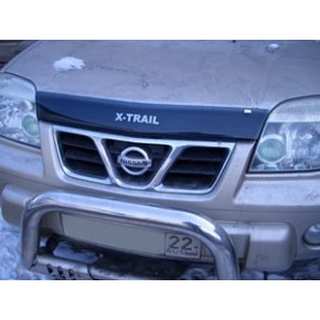 Дефлектор капота Nissan X-Trail (Ниссан Икстрейл) (2001-2006)(с надписью) (темный)