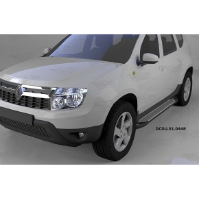 Пороги алюминиевые (Sapphire Silver) Renault Duster (Рено Дастер) (2012-) / Nissan Terrano (2014-)