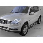 Пороги алюминиевые (Corund Silver) Ssang Yong Rexton (Ссанг Йонг Рекстон) (2012-) (только для 4WD)
