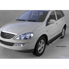 Пороги алюминиевые (Brillant) Ssang Yong Kyron (Ссанг Йонг Кайрон) (2006-) (черн/нерж)