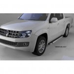 Пороги алюминиевые (Brillant) Volkswagen Amarok (Амарок) (2010-) (черн/нерж)