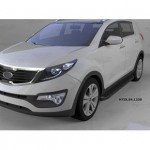 Пороги алюминиевые (Sapphire Black) Hyundai IX-35 (2009-2015)/ Kia Sportage (Киа Спортаж) III (2010-2016)