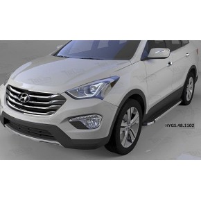 Пороги алюминиевые (Brillant) Hyundai Grand Santa Fe (2013-) (черн/нерж)