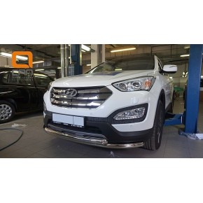 Защита переднего бампера Hyundai Grand SantaFe (2013-) (двойная) d60/60 (несовместима с защитой картера)