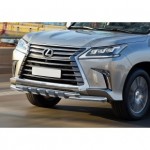 Защита переднего бампера  Lexus LX 2015-, d76+d57 с профильной защитой картера