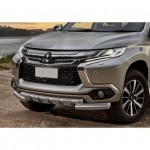 Защита переднего бампера  Mitsubishi Pajero Sport 2016-, d76+d57 с профильной защитой картера