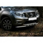 Защита переднего бампера  Nissan Terrano 2014-, d57+d42 с профильной защитой картера
