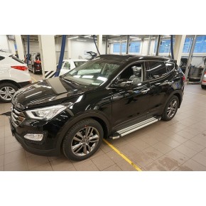 Пороги алюминиевые (Brillant) Hyundai Santa Fe (Хёндай Санта Фе) (2012-/2013-/2015-) (серебр)