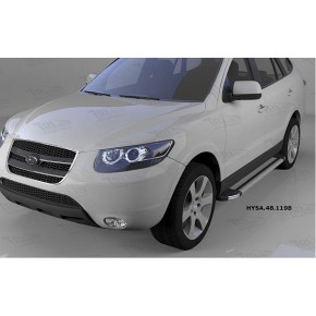 Пороги алюминиевые (Brillant) Hyundai Santa Fe (Хёндай Санта Фе) (2006-2010-2012) кроме Тагаз (серебр)