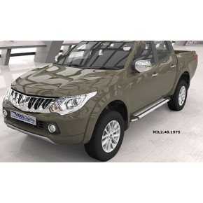 Пороги алюминиевые (Brillant) Mitsubishi L200 (2006-2013 / 2014- / 2015-) / Fiat Fullback (2016-) (серебр)
