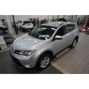 Пороги алюминиевые (Brillant) Toyota RAV4 (Тойота РАВ4) (2013-/ 2015-) (серебр) силовой крепеж
