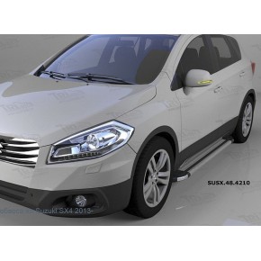 Пороги алюминиевые (Brillant) Suzuki Sх4 (2014-) (серебр)