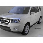 Пороги алюминиевые (Brillant) Honda Pilot (2008-2010/2010-2015) (черн/нерж)