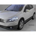 Пороги алюминиевые (Brillant) Suzuki Sх4 (2014-) (черн/нерж)