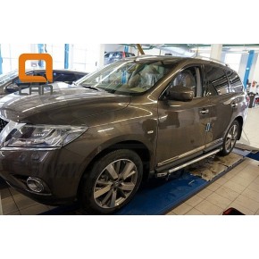 Пороги алюминиевые (Brillant) Nissan Pathfinder (2014-) (черн/нерж)