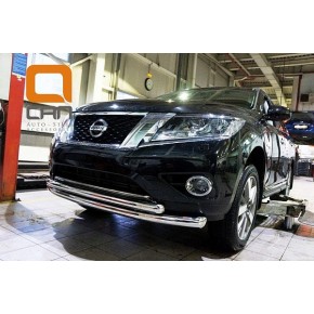 Защита переднего бампера Nissan Pathfinder (2014-) (двойная) d 76/60