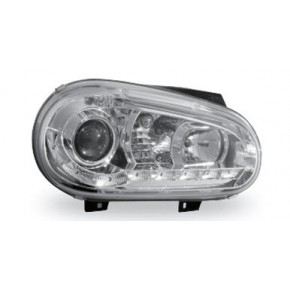 Тюнинг - комплект линзованных фар с led (светодиоды) без противотуманки внутри хром Volkswagen Golf 4