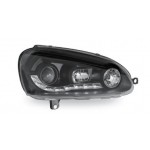 Тюнинг - комплект линзованных фар с led (светодиоды) с регулирующим мотором внутри черные Volkswagen Golf 5